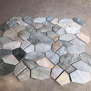 Red de Pizarra Gris Natural para pavimento de piedras apiladas, piedra decorativa para jardín, piedra poligonal Irregular, de malla negra
