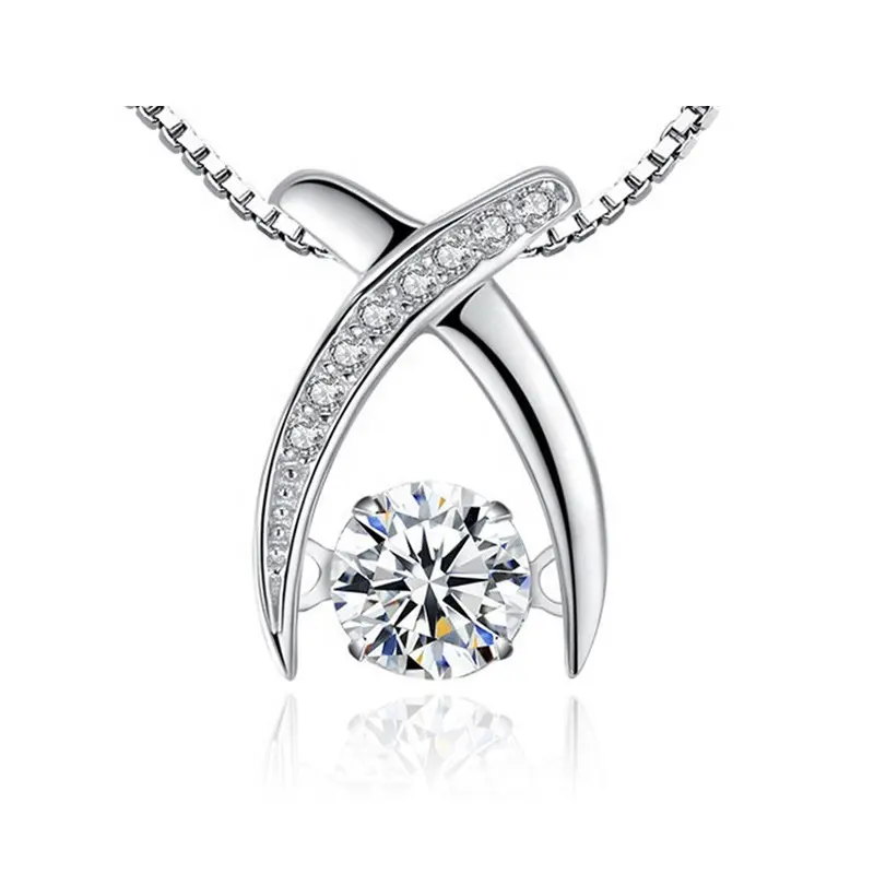 GP01 Hot Sales 925 sterling silver letter X shaped Crossover dancing diamond beating heart smart zircon pendant