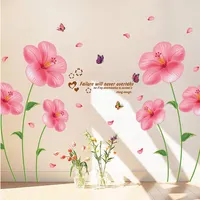 Groothandel waterdichte pvc roze bloem muur sticker voor badkamer