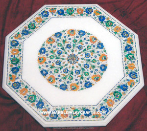 White Marble Table Inlaid <b>Top</b> - Product Image 1