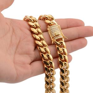 Nouveau <span class=keywords><strong>collier</strong></span> chaîne cubaine Miami géométrique plaqué or 18 carats PVD, acier inoxydable 316L, CZ, hommes femmes, 12 mm, en vrac, cadeau hip-hop - Product Image 4