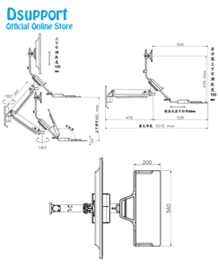 Mb32 Wall <span class=keywords><strong>Mount</strong></span> Workstation gas mùa xuân Cánh Tay Bàn Phím khay dễ dàng điều chỉnh 22-32 inch màn hình chủ ngồi đứng Tính năng sản phẩm kho - Product Image 3