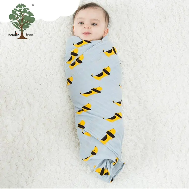 * 47*47 pulgadas muselina árbol de patrón de tamaño completo tejido impreso Swaddle Manta