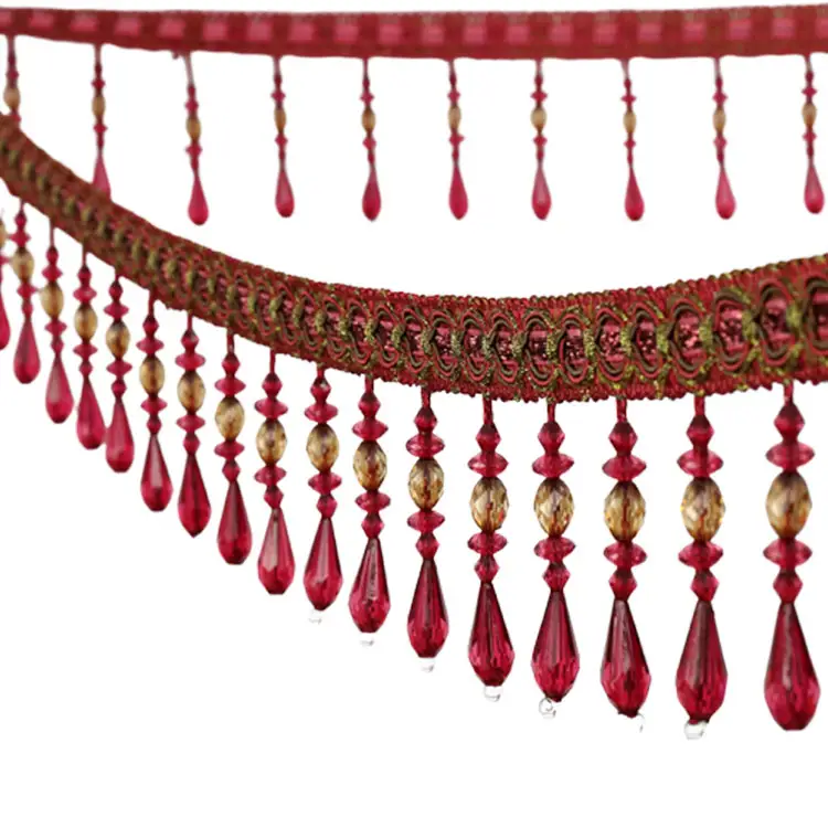 Super dichte crystal gordijn kant Kristal kralen kant stof kralen Gordijn Tassel Fringe Trim, Kralen Fringe Trimmen