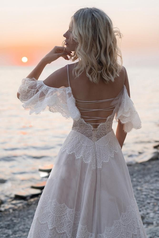 blue dress for baby girl Elegant Vintage Ivory Backless Long Sleeve Rustic Lace Wedding Dresses,  MW264 main image 1