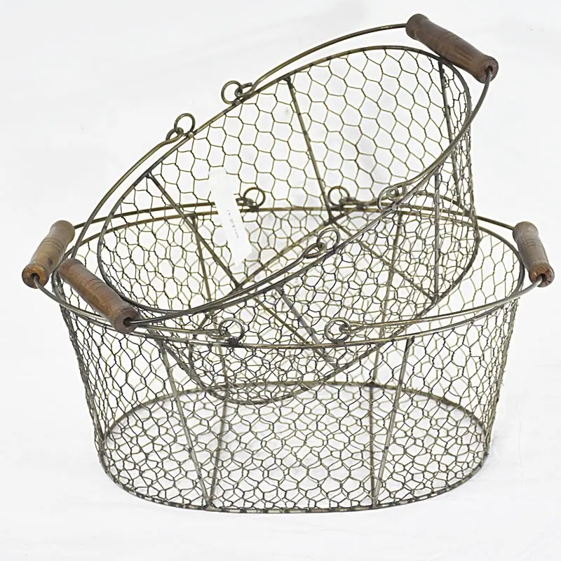 Oval Metal Red Wire Collapsible Basket Large