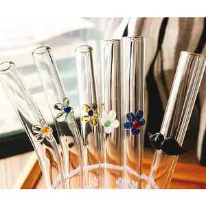 Ống Hút Thủy Tinh Thân Thiện Với Môi Trường Uốn Cong Và Thẳng Bằng Borosilicate Có Thể Tái Sử Dụng Với Bàn Chải Làm Sạch