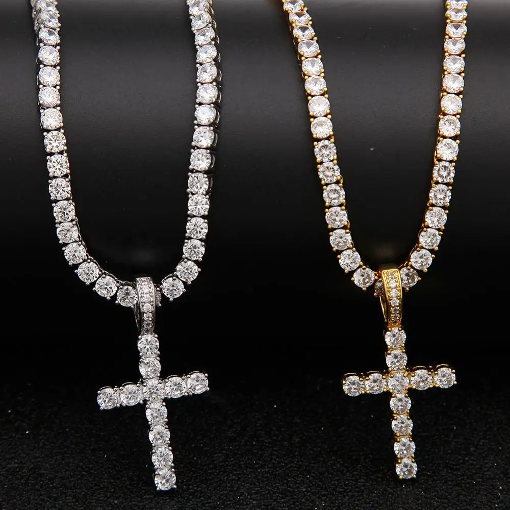 Collier en argent Sterling plaqué or, pendentif en croix, chaîne, bijoux US, à la mode, chaine, plaqué or, rhodium, 1 pièce