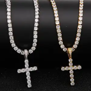 Hot Fashion US Jewelry Cross Fashionable Necklace Gold Cross Pendant Sterling Silver Rope Chain Gold Plated, rhodium Plated