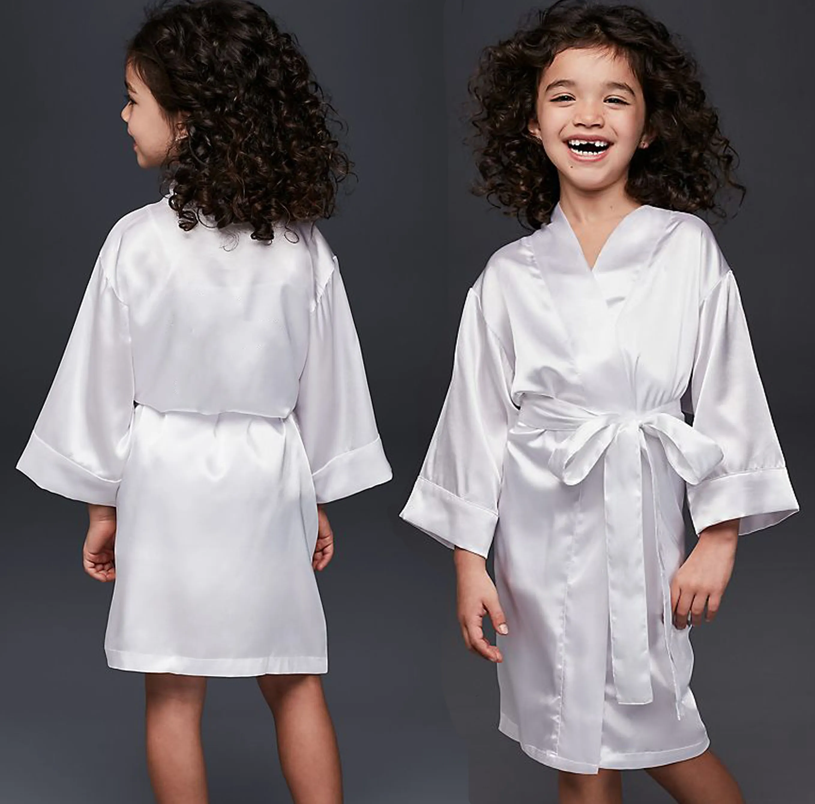 Groen-Tex Blank Kimono Kinderen Gewaad Zijdeachtig Satijn Badjassen Voor Kinderen