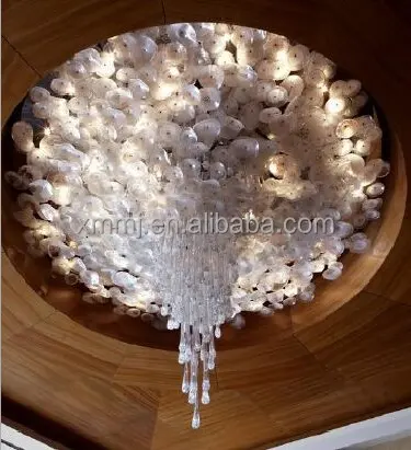 Sur mesure hôtel hall hall manière plafond décoration soufflé à la main blanc plaques de verre de Murano pendentifs plafonniers