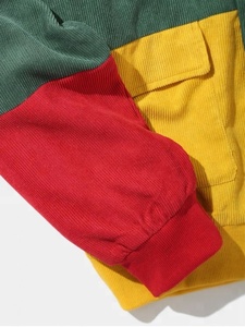 Roi jeunes hommes vert jaune <span class=keywords><strong>rouge</strong></span> contraste couleur bloc Patchwork deux poches à la main velours côtelé à capuche veste vestes d'hiver - Product Image 6
