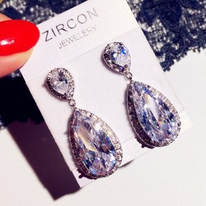 Luxury Female Crystal Water Drop <strong>Earrings</strong> <strong>Silver</strong> Color Zircon Stone <strong>Earrings</strong> Boho Wedding Jewelry Big Women <strong>Long</strong> Dangle <strong>Earrings</strong> - Product Image 1