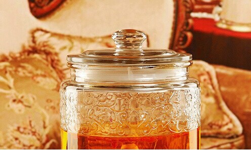 Wine beverage glass jar juice dispenser with glass lid and stainless steel faucet