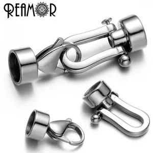 REAMOR 8mm 316L Conectores Encantos Fecho Da Lagosta Fit Pulseira De Couro Redondo de aço Inoxidável Jewelry Making Achados DIY Atacado