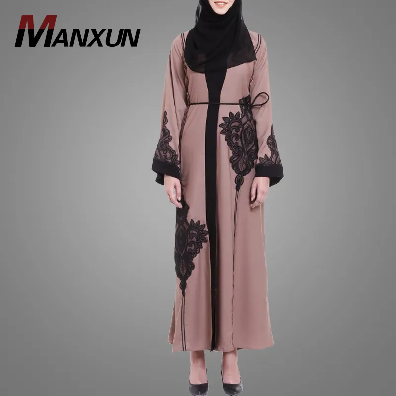 Latest Lace Applique Design Front Open Abaya Cardigan 2018 Casual Coat Style Turkey Islamic Clothing Modest Abaya Kaftan Dubai