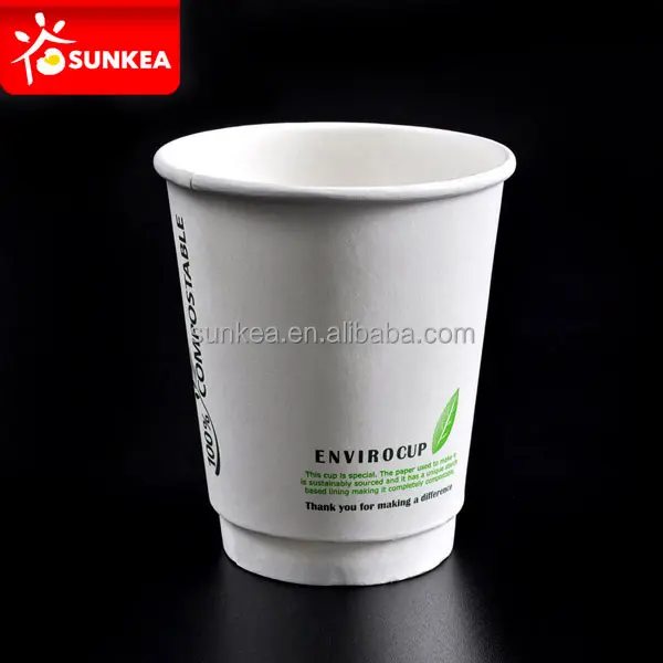 สีเขียวFriendly PLAกระดาษเคลือบถ้วยสำหรับเครื่องดื่มร้อน
