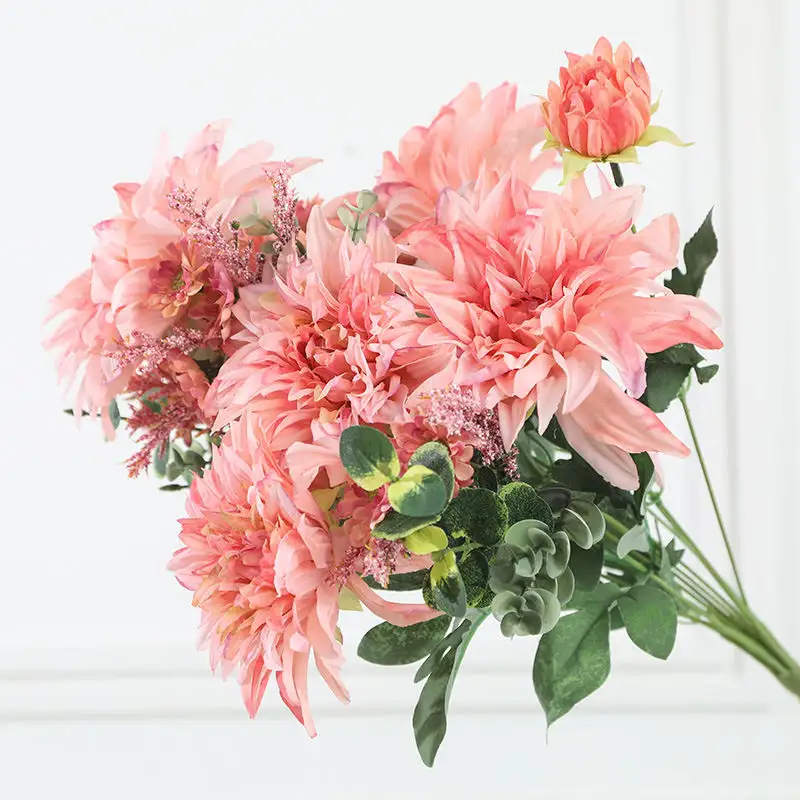 Lüks büyük Dahlia buket ipek yapay çiçekler flores için düğün dekorasyon mariage bebek duş