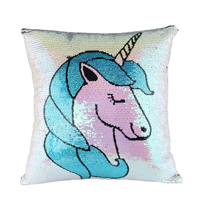 40*40cm Two Color Changing Unicorn Pillow Sequin, Reversible Mermaid Sequin Cushion Cover Magical Colorful Throw Pillow Case