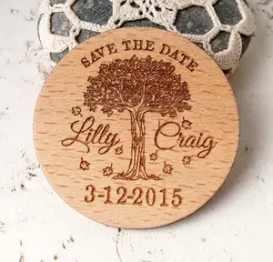 Personalizzato in legno save the date magneti, personalizzato inciso a laser di legno rotondo salvare le date