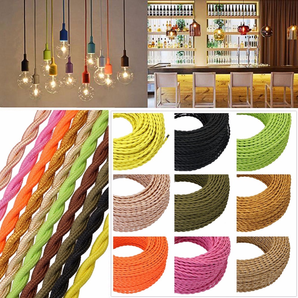 Coloré Rond Textile Tressé Câble Décoratif Tissu Coton Fil Électrique pour Edison Lampe et Suspendus Pendentif Éclairage