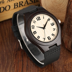 Reloj de Madera de Ébano para Hombre, Marca Privada, Erkek Kol Saati, con Correa de Cuero, Envío en Línea por Alibaba, Jam Tangan Kulit - Product Image 3