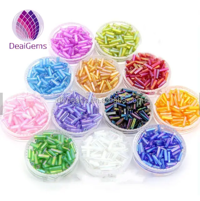 Wholesale Rainbow Color Bugle Hollow Beads Glass Tube Long Tube for sale