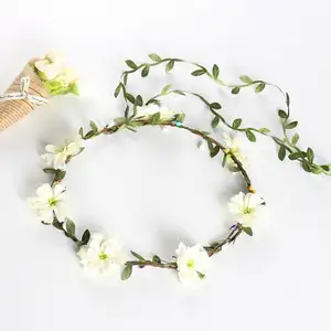 Girls Wedding Flower Crown Wreath Bohemian Vine Adjustable Yarn Garland Sweet Hair Bands Accessories Artificial Wreath Flower