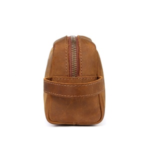 Dujiang Heren En Dames Echt Lederen Waszak Hot Selling Vintage Stijl Gek Paard Design Cosmetica En Mobiele Telefoon Clutch Case
