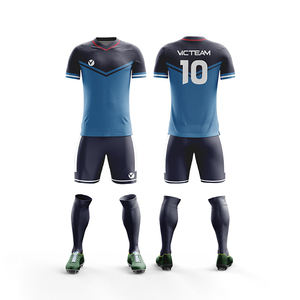 Maglia <span class=keywords><strong>da</strong></span> calcio giovanile personalizzata blu scuro all'ingrosso, uniforme <span class=keywords><strong>da</strong></span> calcio in poliestere traspirante - Product Image 4