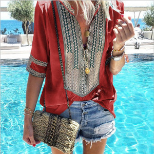 EBAY Moda Verano Blusas de <span class=keywords><strong>Playa</strong></span> para Mujer Talla Grande Blusa Étnica con Flecos - Product Image 5