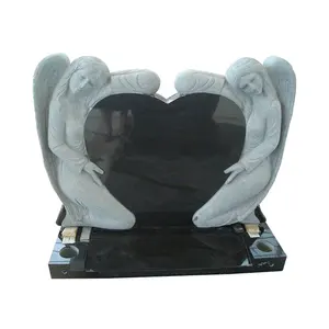 China Black Angel Granite Monument And Headstone, Hotselling Flower Carved Gravestone Tile+