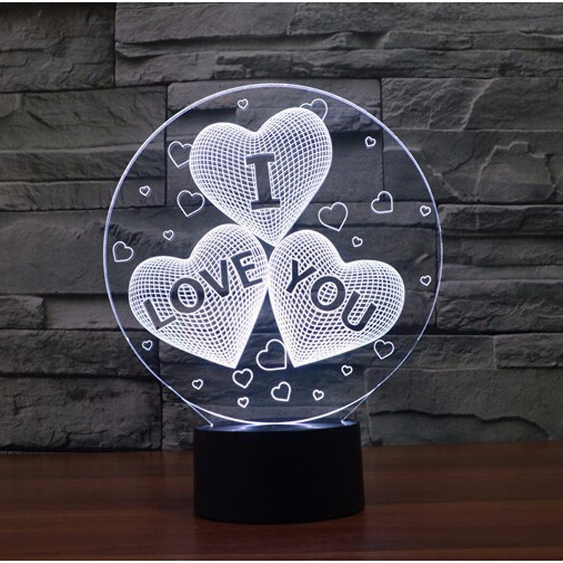 Alibaba LED lampe de table USB Creative 3D trois coeur en forme de batterie acrylique lampe de table