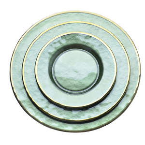 Piatto Decorativo Ecologico per Matrimoni in <span class=keywords><strong>Vetro</strong></span> Verde con Bordo Dorato Inciso - Product Image 5