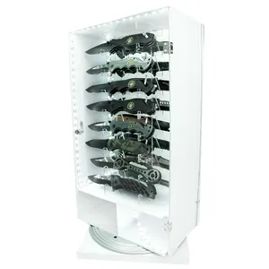 Clear 2 Sided Turntable LED Empty Acrylic Knife Display Cabinet 16 Knives Acrylic Cabinet Display Knife With Lighted