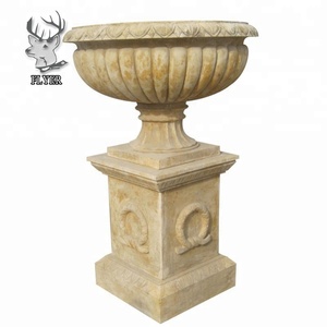 Productos de piedra de jardín, macetas de mármol Beige Natural, macetas de flores de piedra, urna de jardín de mármol para decoración del hogar - Product Image 3
