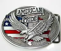 Boucle de ceinture en forme d'aigle, teinture par nouage, plaqué argent 3D, métal américain, drapeau américain