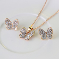 Ensemble de bijoux pour filles mignonnes avec papillon, 4 pièces, ensemble de bijoux pour enfants, strass en cristal tendance, bracelet, collier, boucles d'oreilles