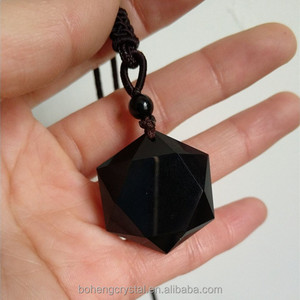 Negro obsidiana colgante piedra seis Awn estrella collar joyería colgante - Product Image 3
