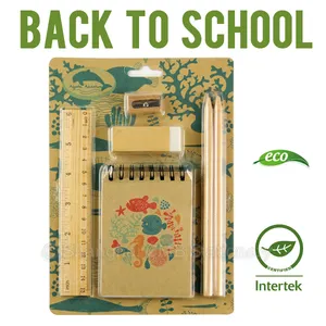 Eco back to school stationary with ruler pencil eraser sharpener and notebook