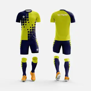 Camisa de futebol de poliéster amarelo para crianças, uniformes personalizados