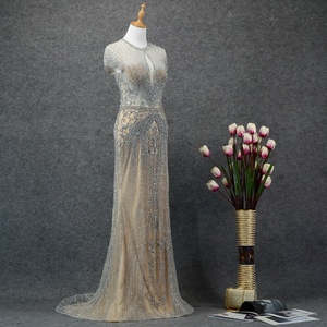 ชุดราตรีลูกปัดยาวซีทรู,ชุดราตรีหรูหราสำหรับผู้หญิงคริสตัลแขนสั้นชุดทำงานหนัก<span class=keywords><strong>2019</strong></span> - Product Image 3