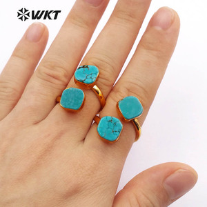WT-R103 New! Fashion Design Double <strong>Turquoise</strong> <strong>Ring</strong> in 24k Real Gold Plated, Green <strong>Turquoise</strong> Stone <strong>Ring</strong> - Product Image 5