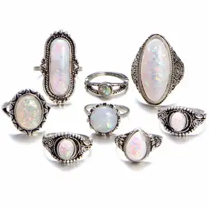 Silver Gemstone Full Finger Ring Set For Women NS8051219