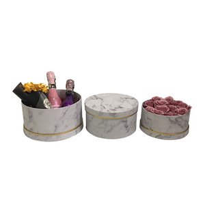 Customize Luxury Rigid Paperboard Marble Printed Round Flower Gift Box With Hat