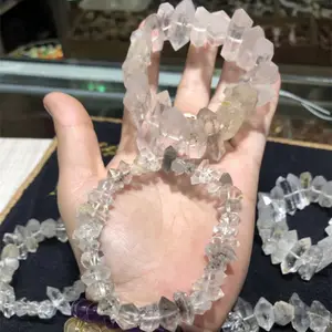 Atacado natural áspera primas herkimer diamante de cristal de quartzo de terminação dupla pulseira