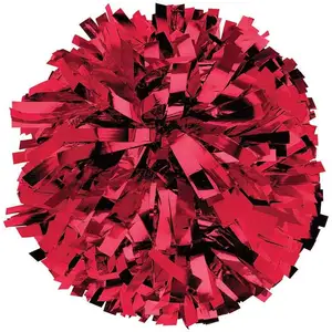 Yiwu Panda Factory 6 inch baton handle metallic red cheerleading pom poms wholesale