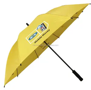 yellow windproof golf umbrella,automatic umbrella mechanism,nylon umbrella fabric