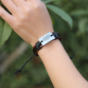 Nouvelle Arrivée Gravé Amour Charme Bracelets En Cuir Manchette Armure Wrap En Cuir cire cordon bracelet Pour Adolescent <span class=keywords><strong>Couple</strong></span> peau de vache chanvre bracelet - Product Image 2