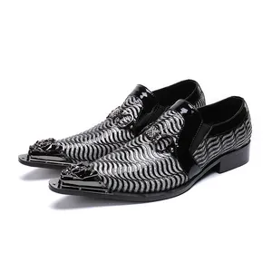 NA132 Chaussures de luxe de style italien pour hommes Chaussures en cuir véritable à bout pointu pour hommes Chaussures habillées noires argentées pour hommes Chaussures Oxfords de marque
